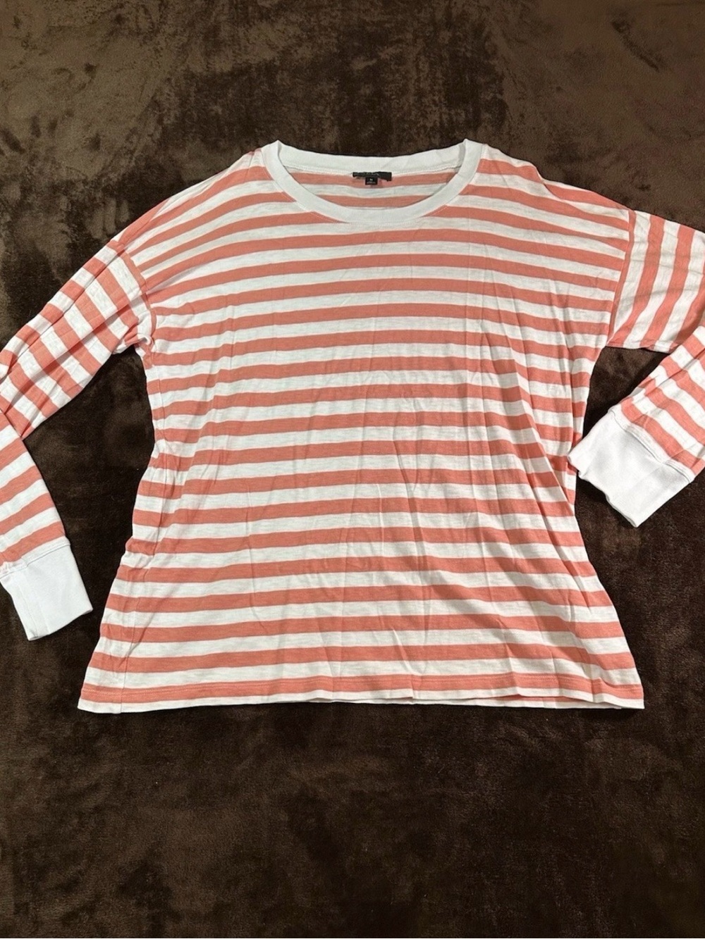 J. Crew Coral and White Striped Long-Sleeve Crewneck